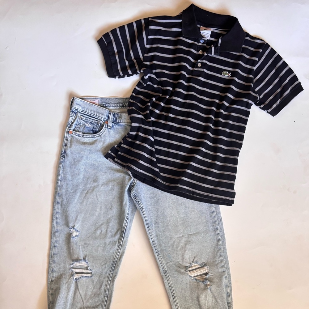 Lacoste Black and White Striped Classic Polo